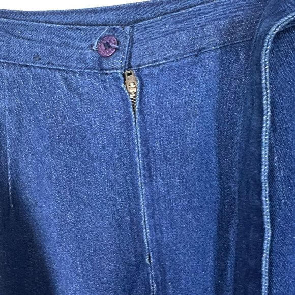 Vintage 90s Blue Denim Straight Short Waist Tie Belt Skirt 6 - Picture 4 of 7